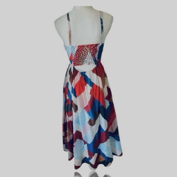 Banana Republic Isa Cotton-Silk   Geometric Maxi Dress Sz 4 - Picture 5 of 11
